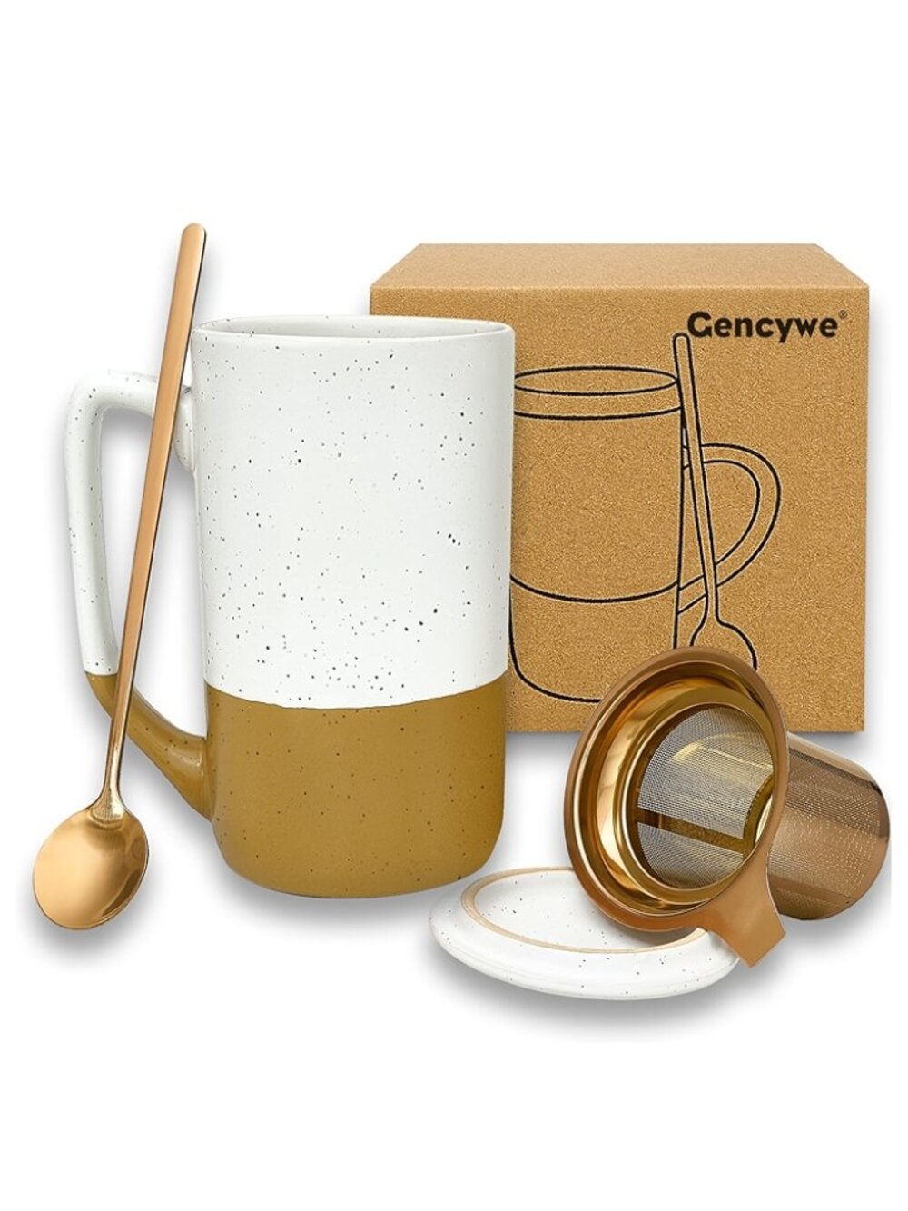 New. Ceramics Large Tea Cup with Loose Leaf Infuser, Spoon and Lid, 16 oz